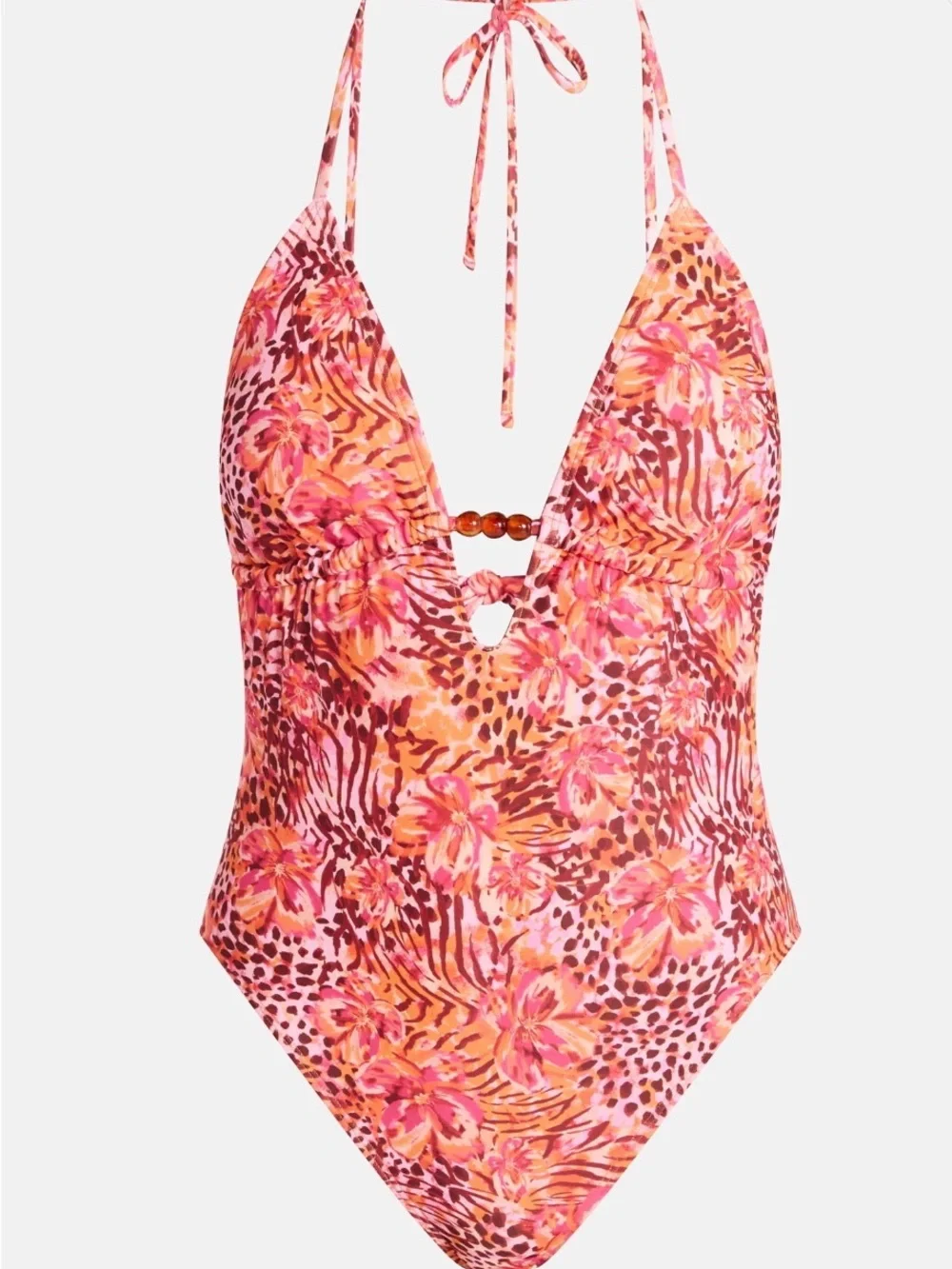 No Boundaries Floral Animal Print Beaded Cutout One Piece Swimsuit Size S 4-6